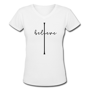 I Believe - Women's Shallow V-Neck T-Shirt - white