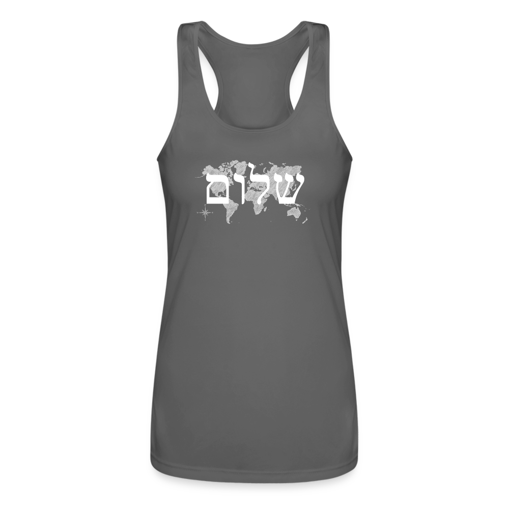 Peace on Earth - Women’s Performance Racerback Tank Top - charcoal