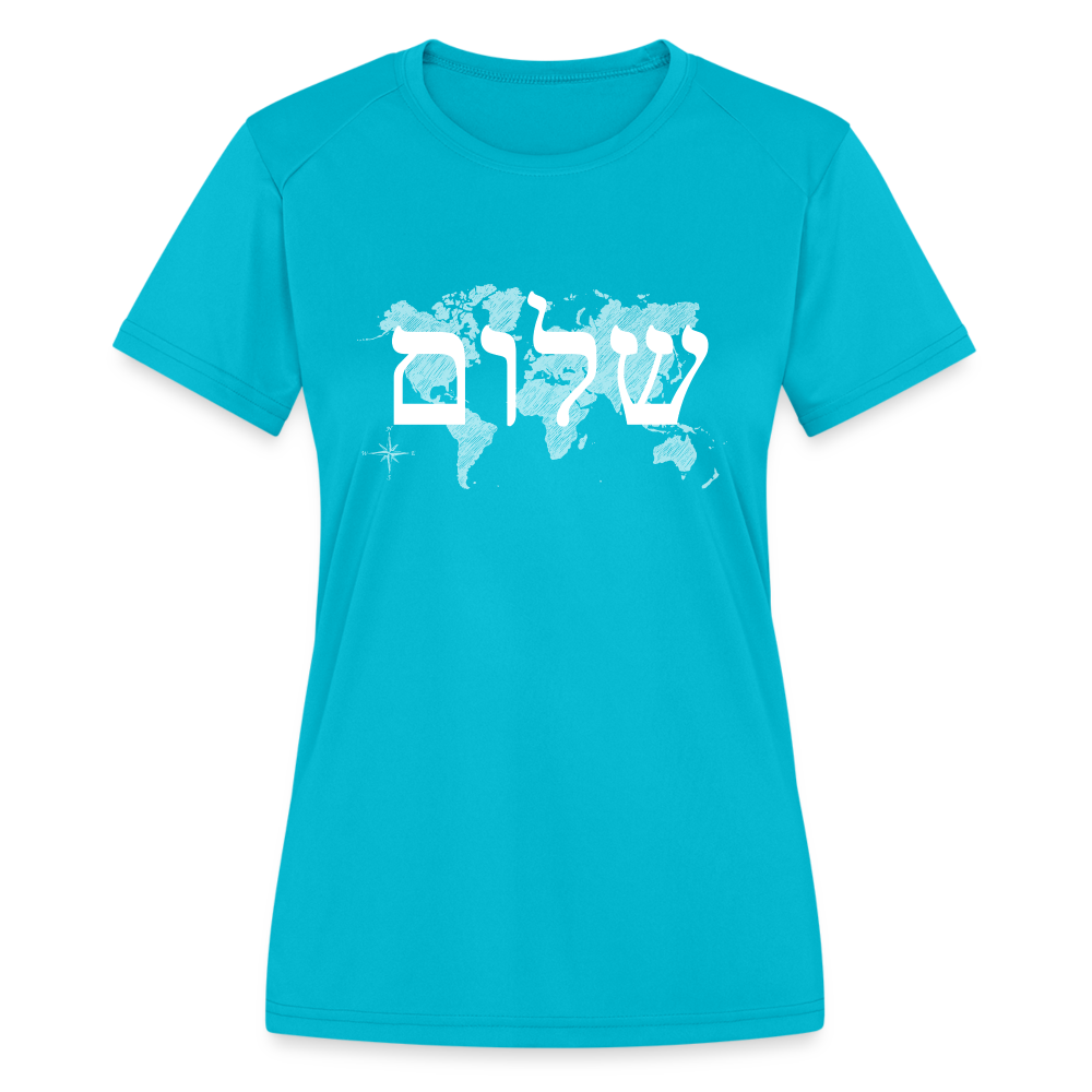 Peace on Earth - Women's Moisture Wicking Performance T-Shirt - turquoise