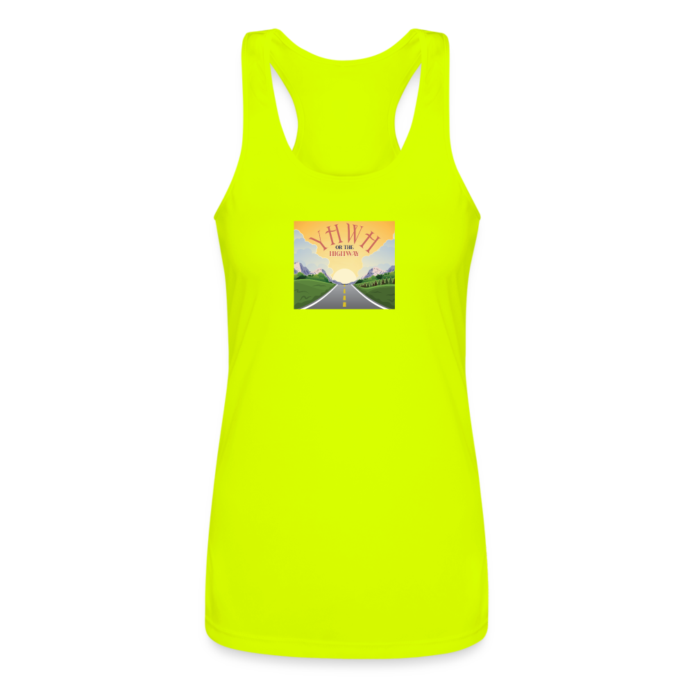 YHWH or the Highway - Women’s Performance Racerback Tank Top - neon yellow