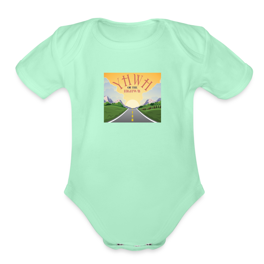 YHWH or the Highway - Organic Short Sleeve Baby Bodysuit - light mint