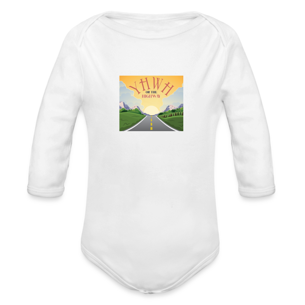 YHWH or the Highway - Organic Long Sleeve Baby Bodysuit - white