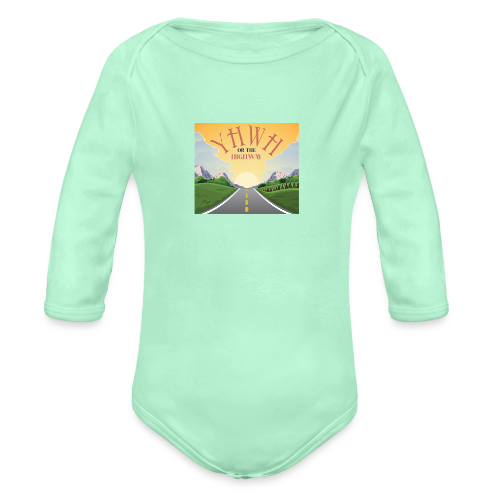 YHWH or the Highway - Organic Long Sleeve Baby Bodysuit - light mint