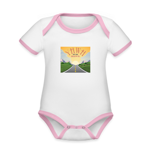YHWH or the Highway - Organic Contrast Short Sleeve Baby Bodysuit - white/pink