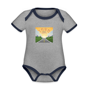 YHWH or the Highway - Organic Contrast Short Sleeve Baby Bodysuit - heather gray/navy