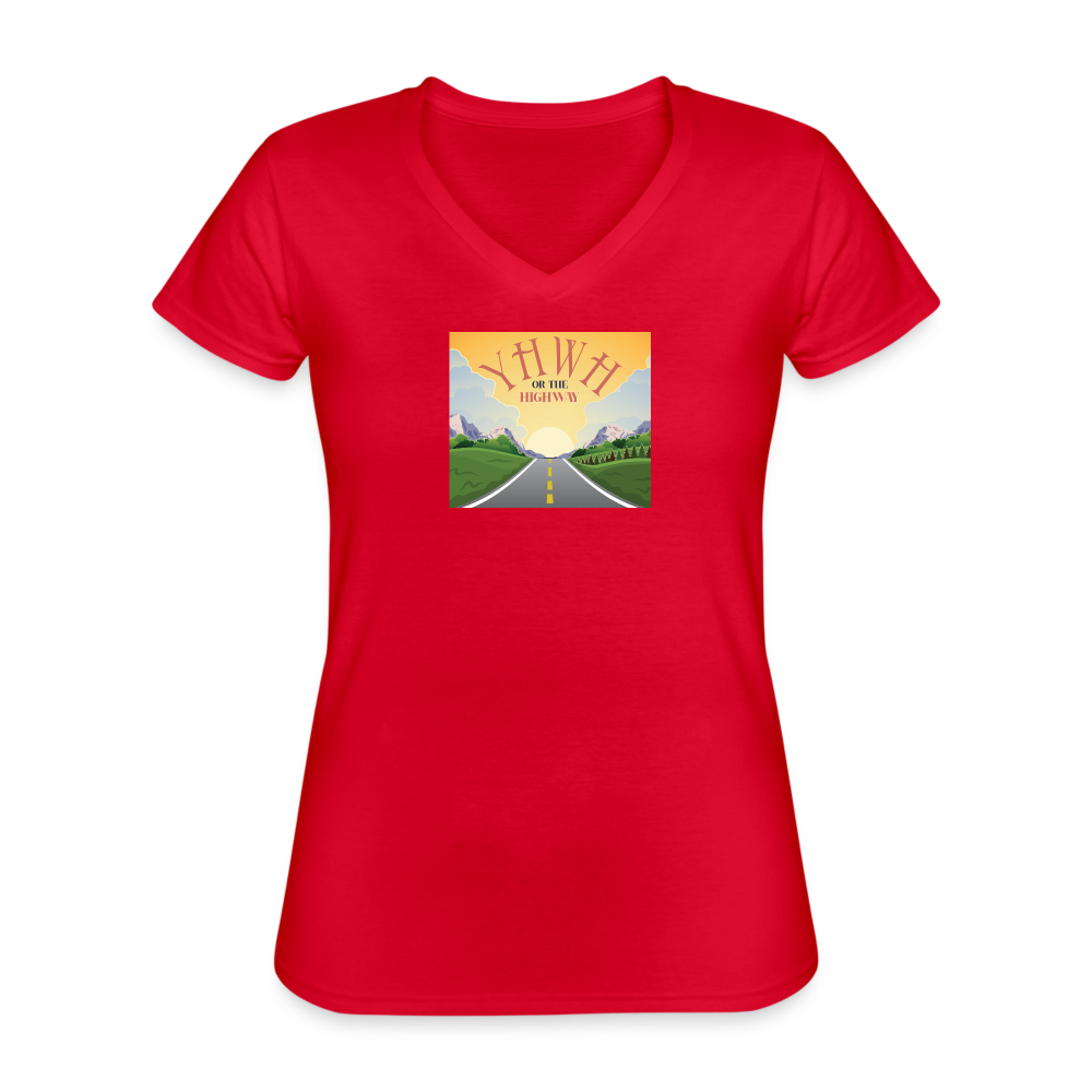 YHWH or the Highway - Women's V-Neck T-Shirt - red