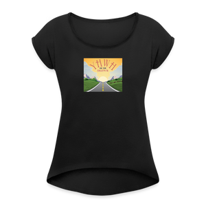 YHWH or the Highway - Women's Roll Cuff T-Shirt - black