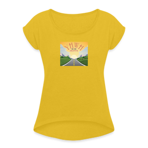 YHWH or the Highway - Women's Roll Cuff T-Shirt - mustard yellow