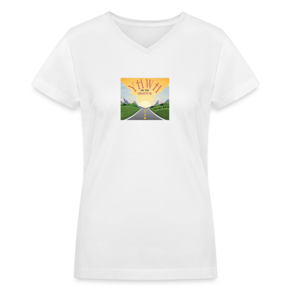 YHWH or the Highway - Women's Shallow V-Neck T-Shirt - white