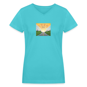 YHWH or the Highway - Women's Shallow V-Neck T-Shirt - aqua