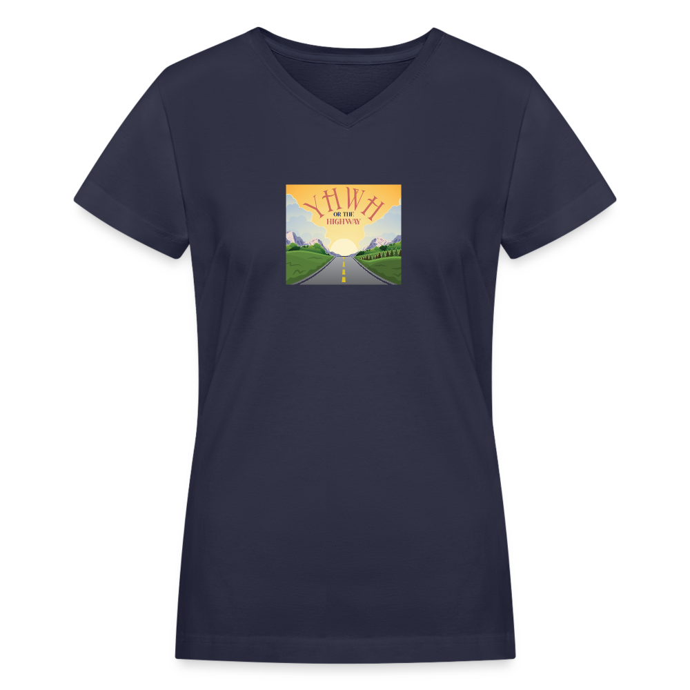YHWH or the Highway - Women's Shallow V-Neck T-Shirt - navy