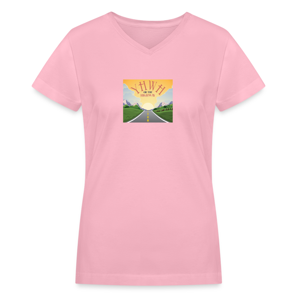 YHWH or the Highway - Women's Shallow V-Neck T-Shirt - pink