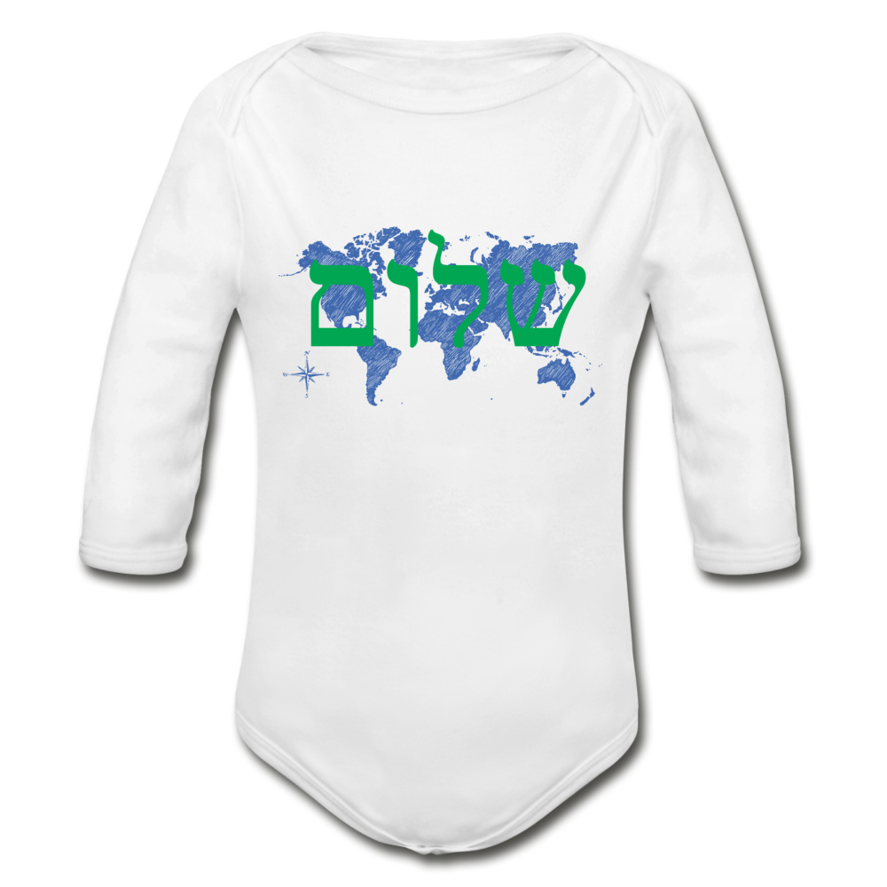 Peace on Earth - Organic Long Sleeve Baby Bodysuit - white
