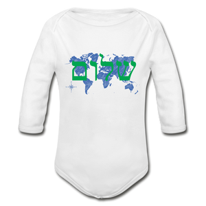 Peace on Earth - Organic Long Sleeve Baby Bodysuit - white