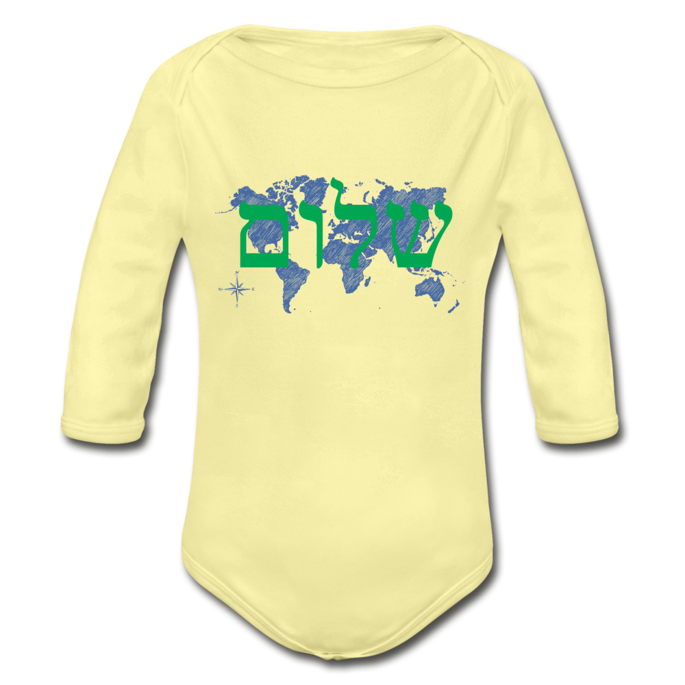 Peace on Earth - Organic Long Sleeve Baby Bodysuit - washed yellow