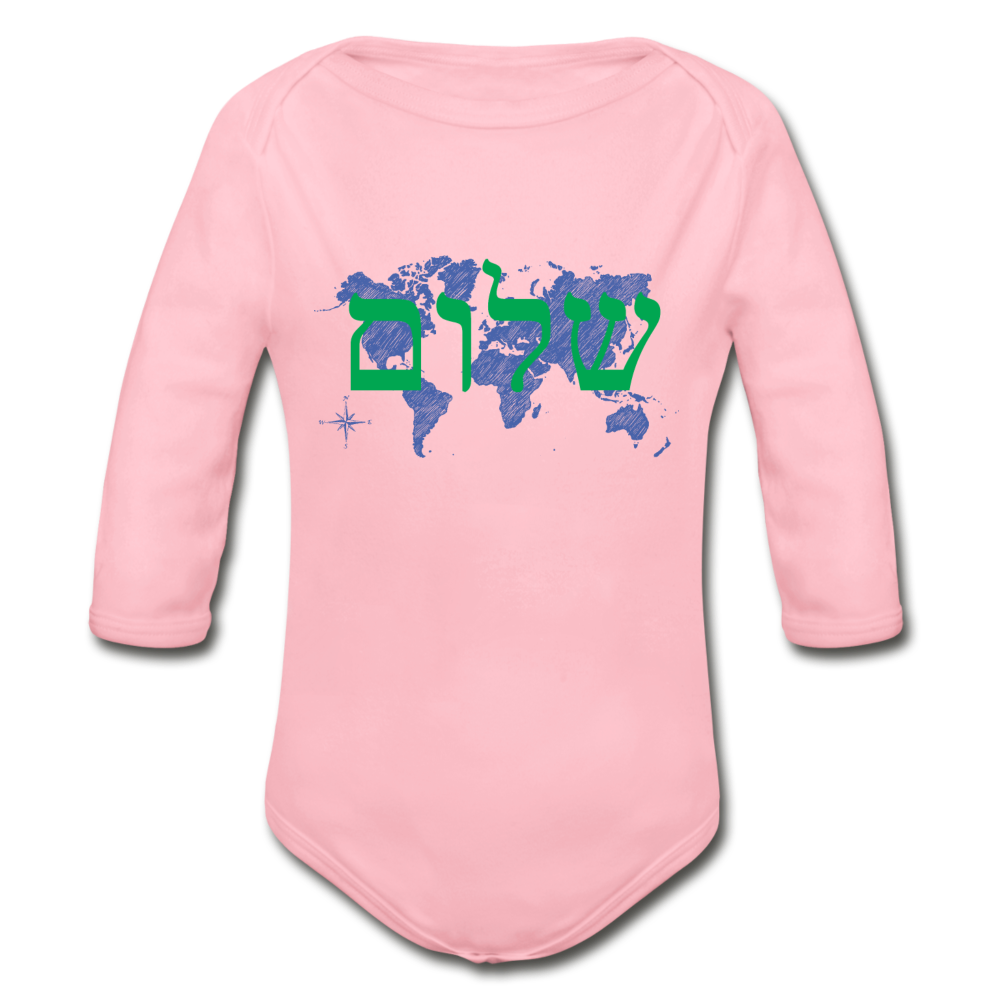 Peace on Earth - Organic Long Sleeve Baby Bodysuit - light pink