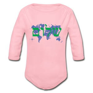 Peace on Earth - Organic Long Sleeve Baby Bodysuit - light pink