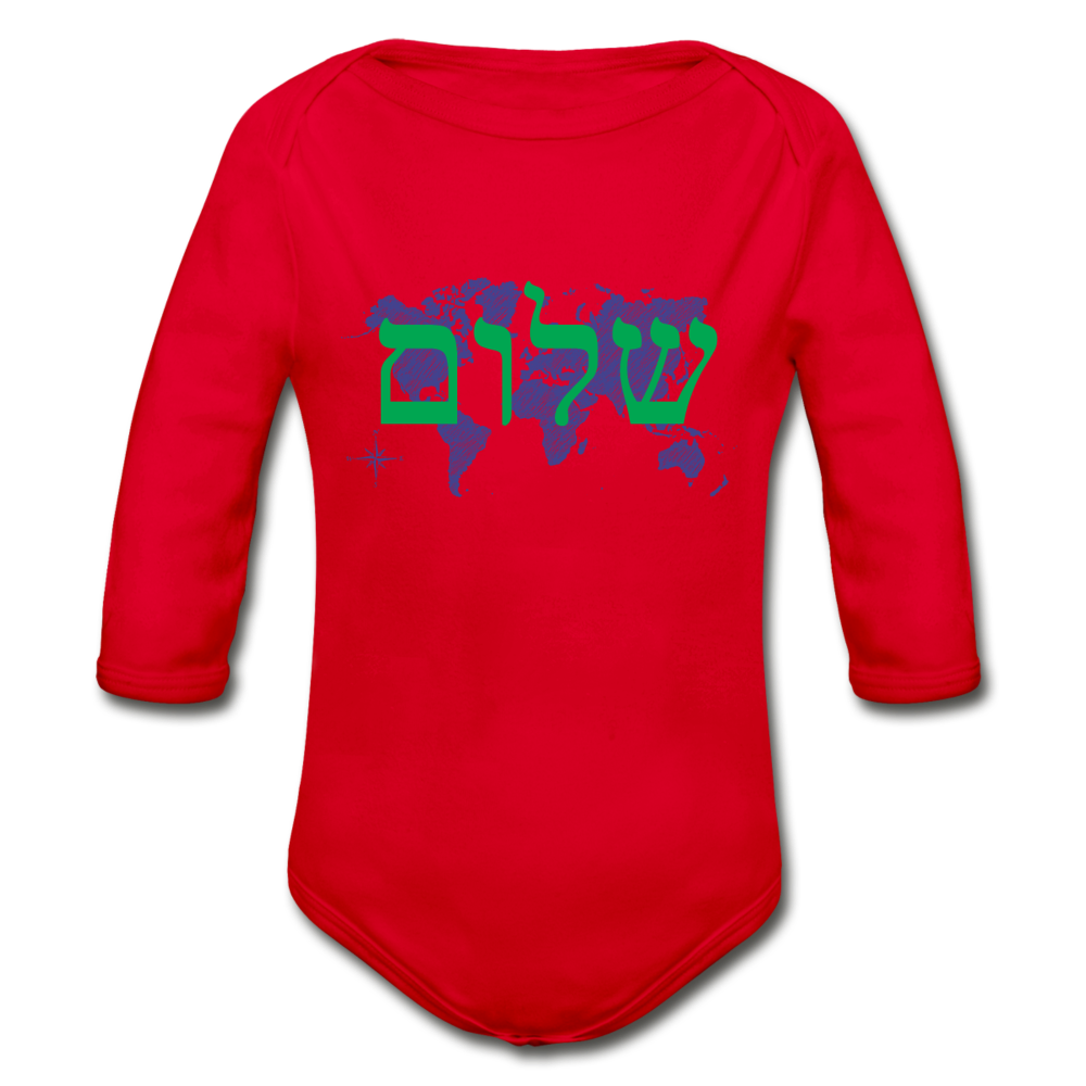 Peace on Earth - Organic Long Sleeve Baby Bodysuit - red