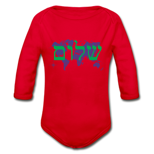 Peace on Earth - Organic Long Sleeve Baby Bodysuit - red