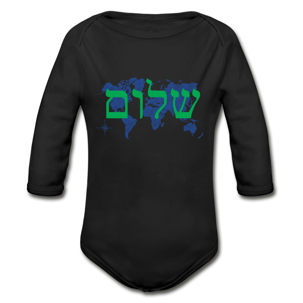Peace on Earth - Organic Long Sleeve Baby Bodysuit - black