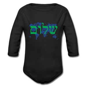 Peace on Earth - Organic Long Sleeve Baby Bodysuit - black