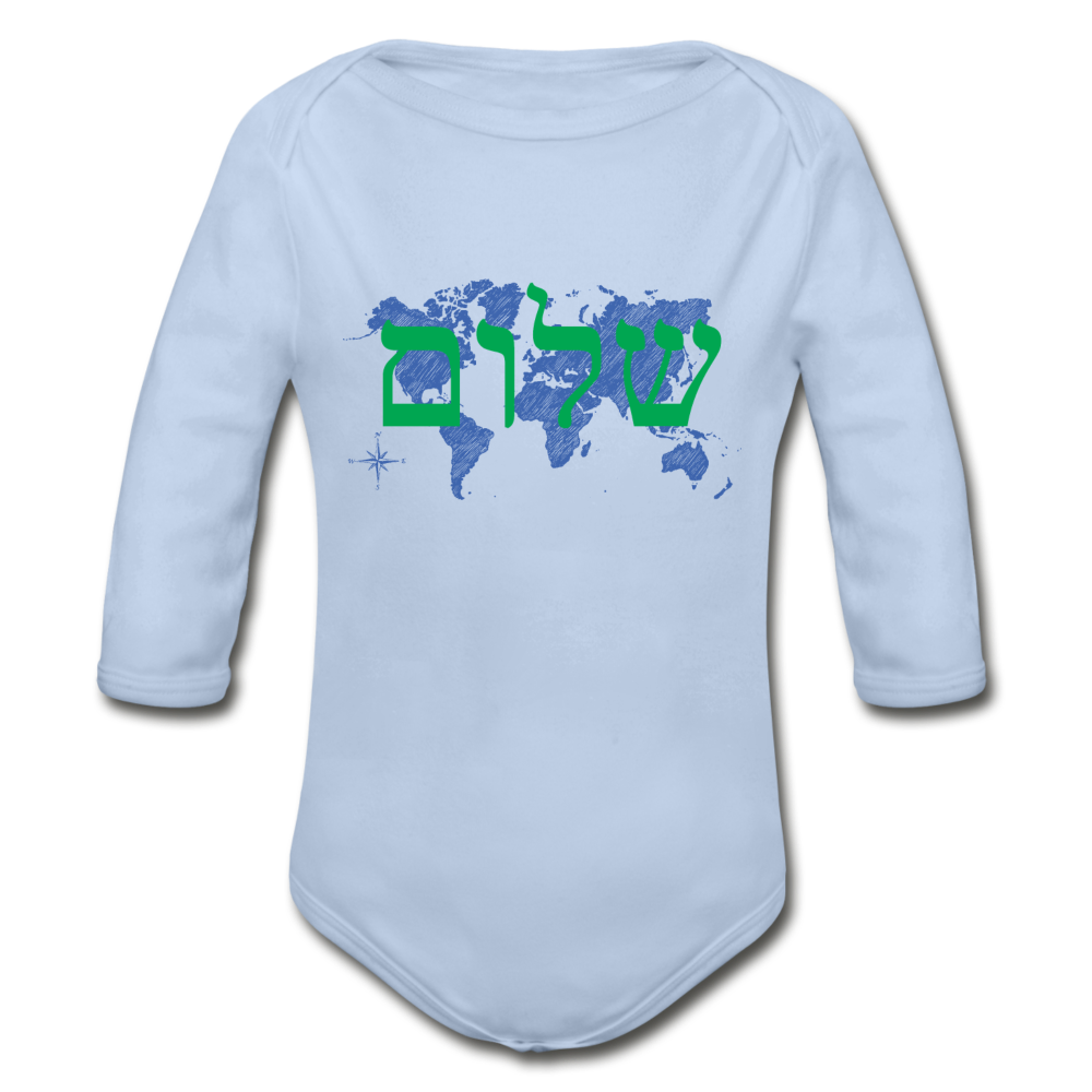 Peace on Earth - Organic Long Sleeve Baby Bodysuit - sky