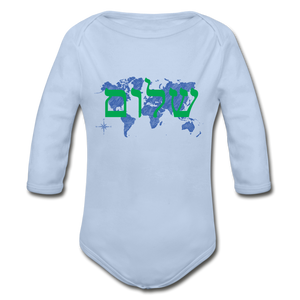 Peace on Earth - Organic Long Sleeve Baby Bodysuit - sky