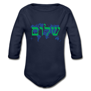 Peace on Earth - Organic Long Sleeve Baby Bodysuit - dark navy