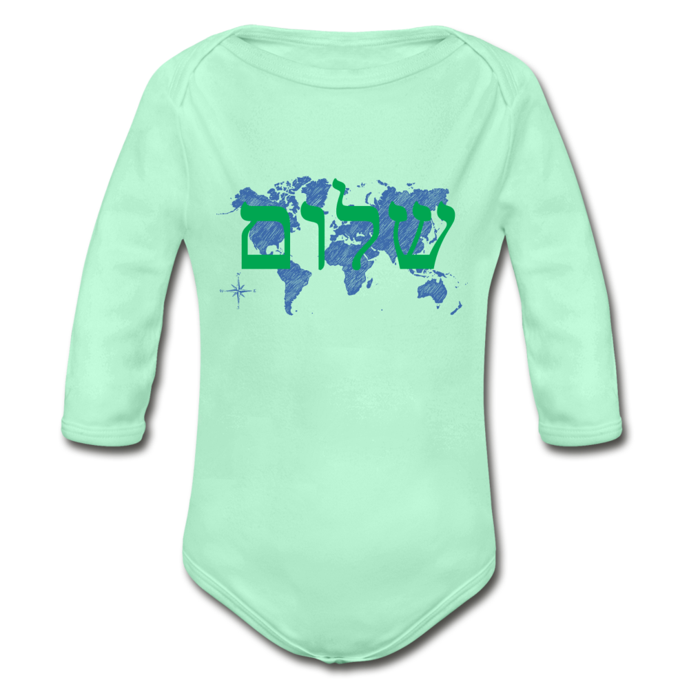Peace on Earth - Organic Long Sleeve Baby Bodysuit - light mint
