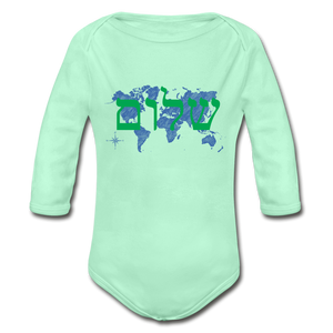 Peace on Earth - Organic Long Sleeve Baby Bodysuit - light mint