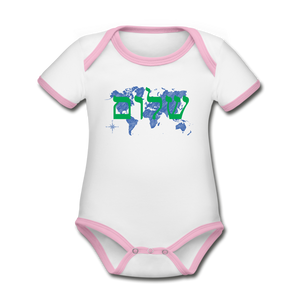 Peace on Earth - Organic Contrast Short Sleeve Baby Bodysuit - white/pink