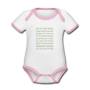 Fruit of the Spirit - Organic Contrast Short Sleeve Baby Bodysuit - white/pink