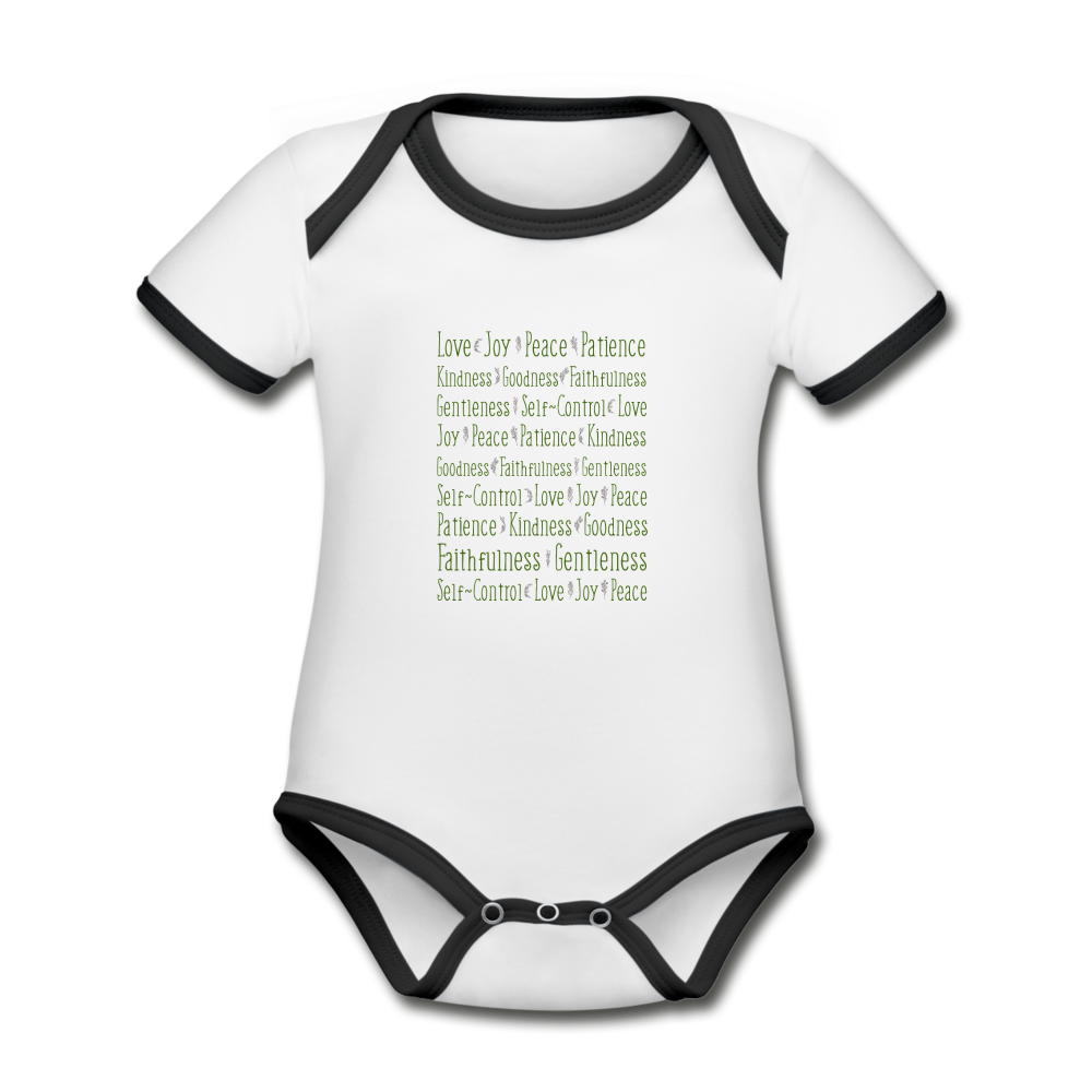 Fruit of the Spirit - Organic Contrast Short Sleeve Baby Bodysuit - white/black