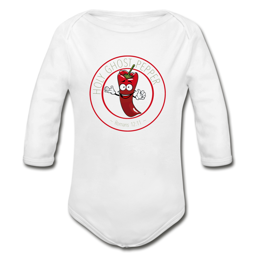 Holy Ghost Pepper - Organic Long Sleeve Baby Bodysuit - white