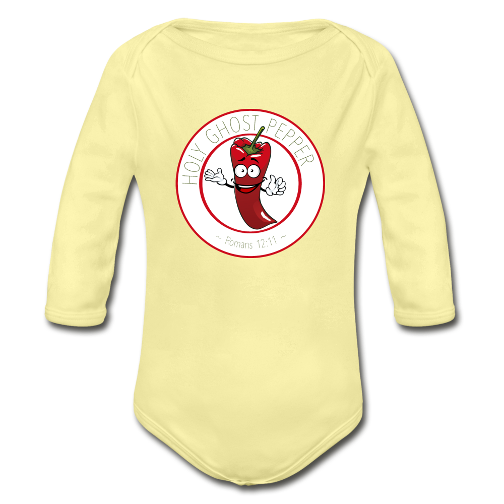 Holy Ghost Pepper - Organic Long Sleeve Baby Bodysuit - washed yellow