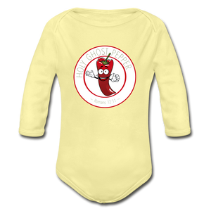 Holy Ghost Pepper - Organic Long Sleeve Baby Bodysuit - washed yellow
