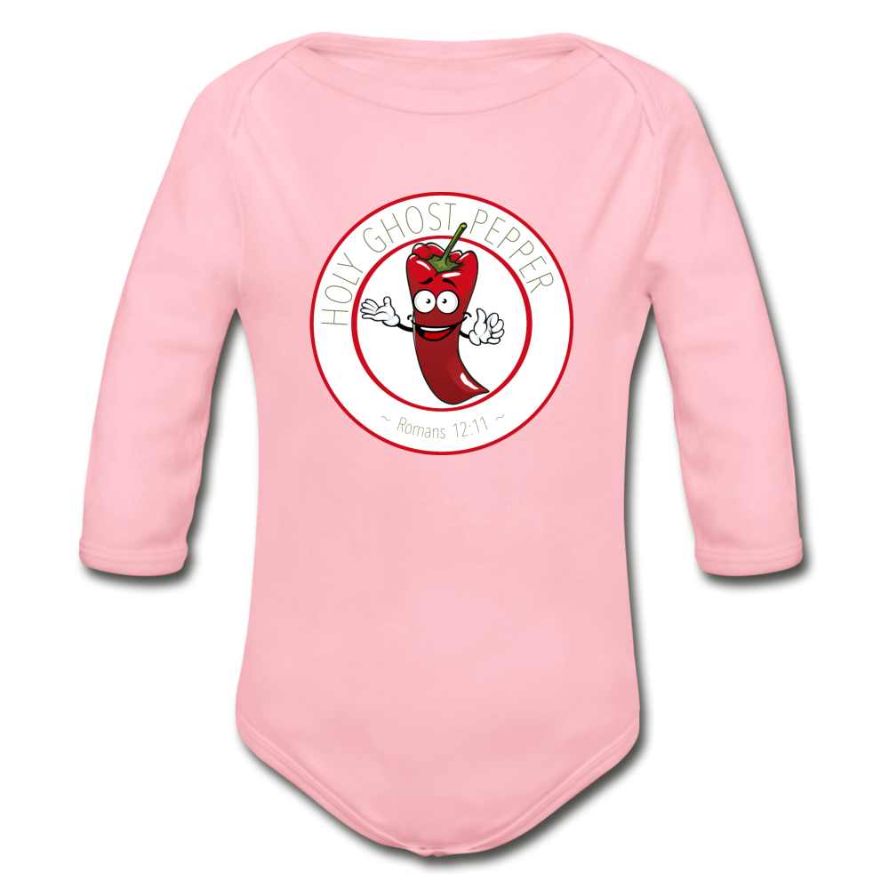 Holy Ghost Pepper - Organic Long Sleeve Baby Bodysuit - light pink