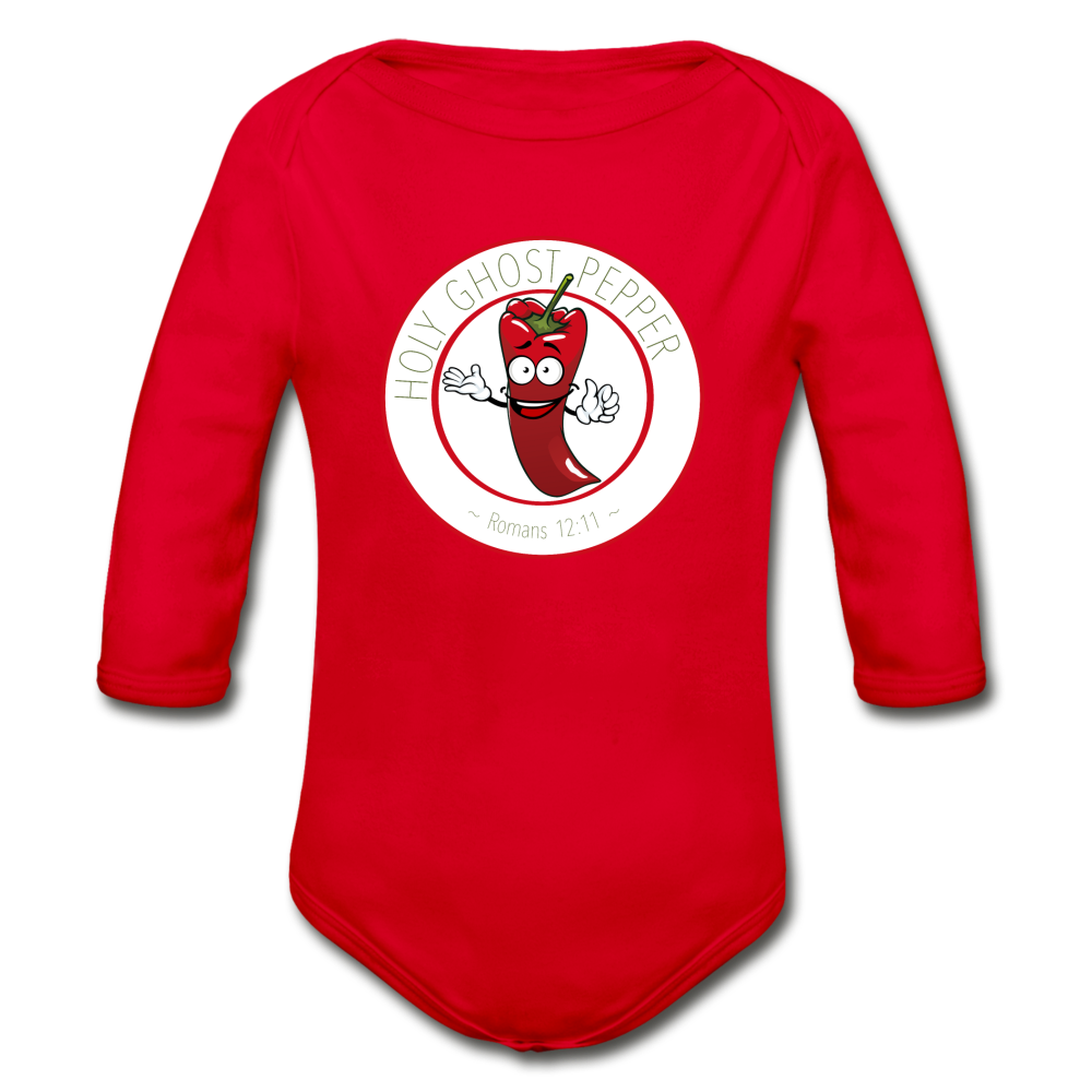 Holy Ghost Pepper - Organic Long Sleeve Baby Bodysuit - red