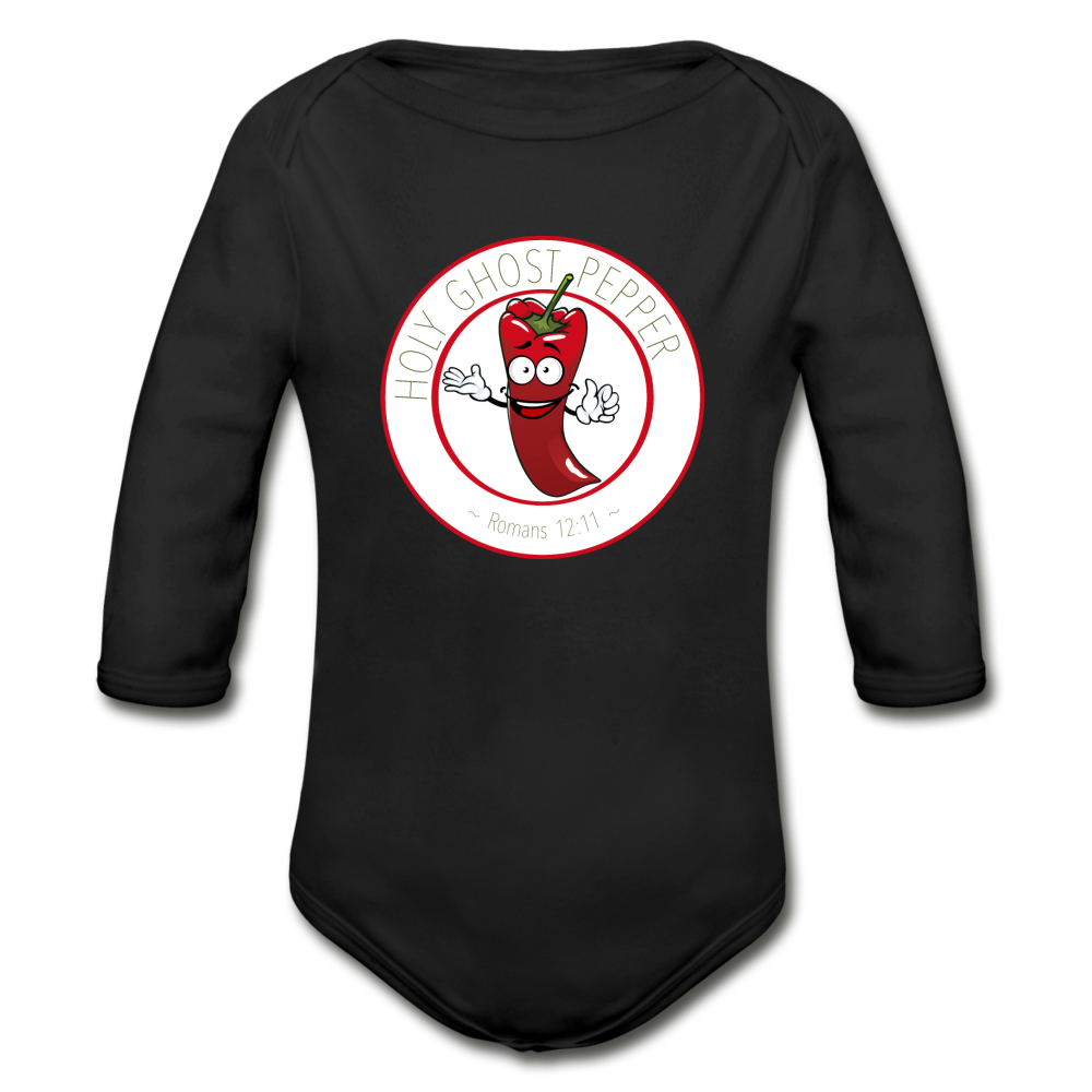 Holy Ghost Pepper - Organic Long Sleeve Baby Bodysuit - black