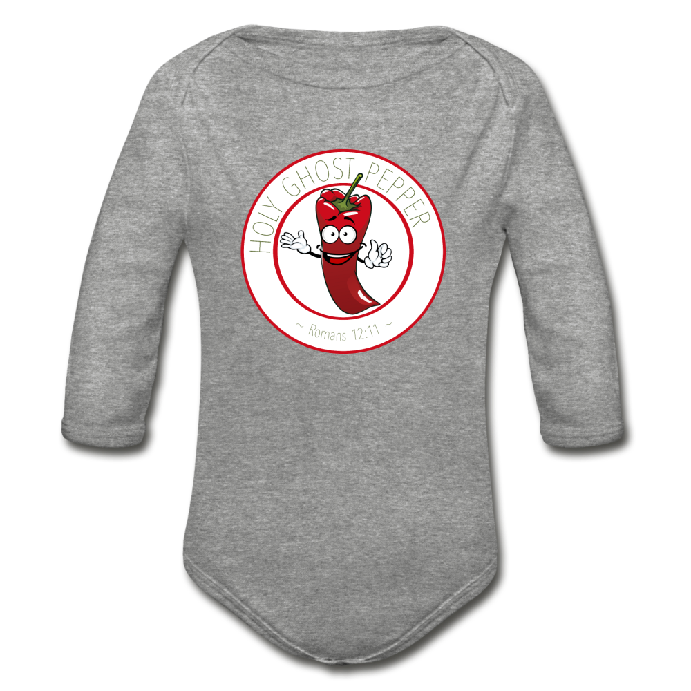 Holy Ghost Pepper - Organic Long Sleeve Baby Bodysuit - heather gray