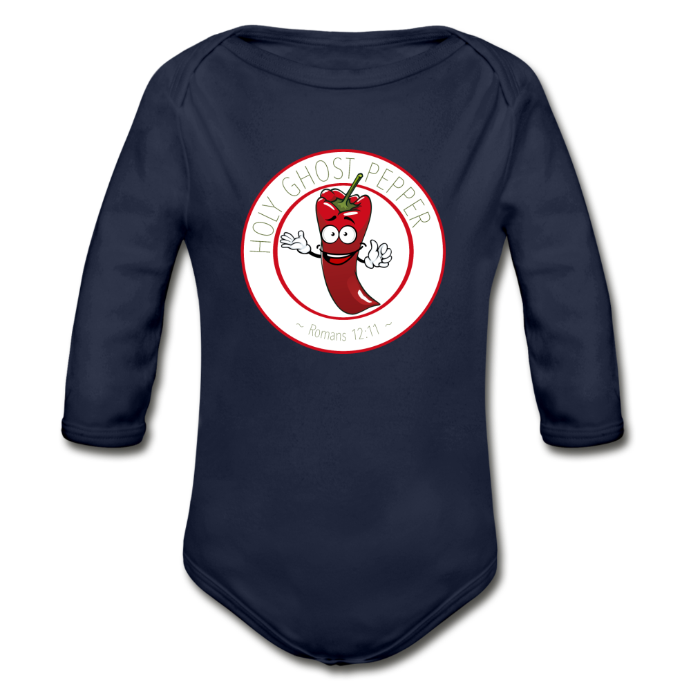 Holy Ghost Pepper - Organic Long Sleeve Baby Bodysuit - dark navy