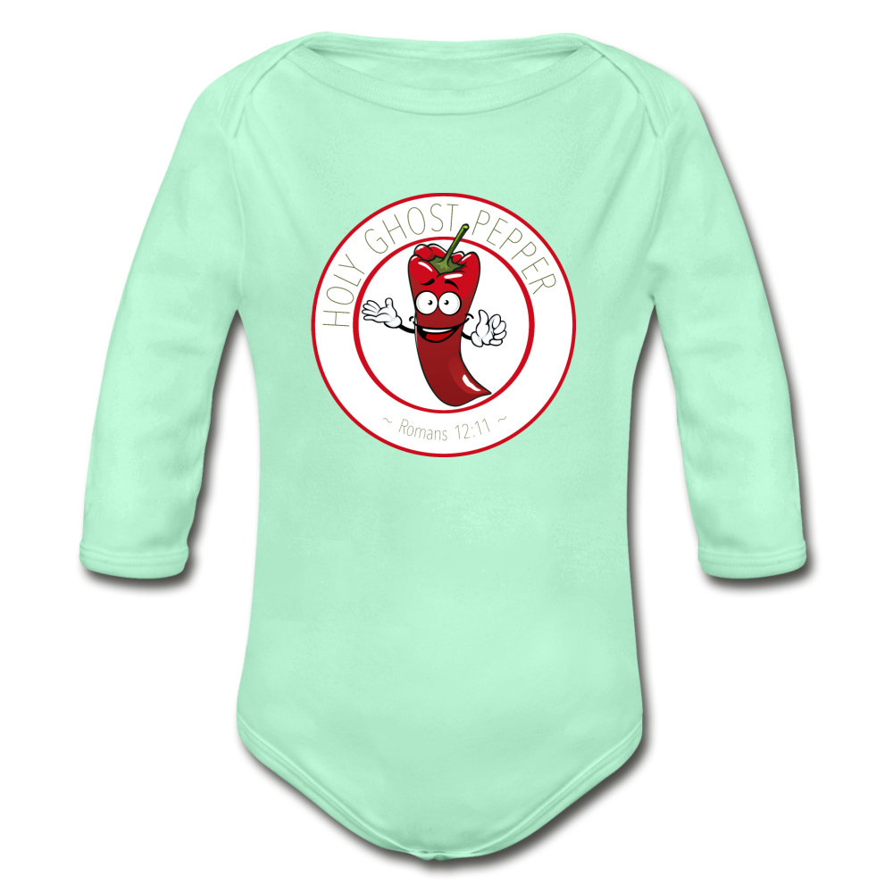 Holy Ghost Pepper - Organic Long Sleeve Baby Bodysuit - light mint