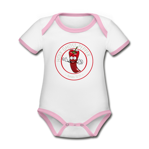 Holy Ghost Pepper - Organic Contrast Short Sleeve Baby Bodysuit - white/pink