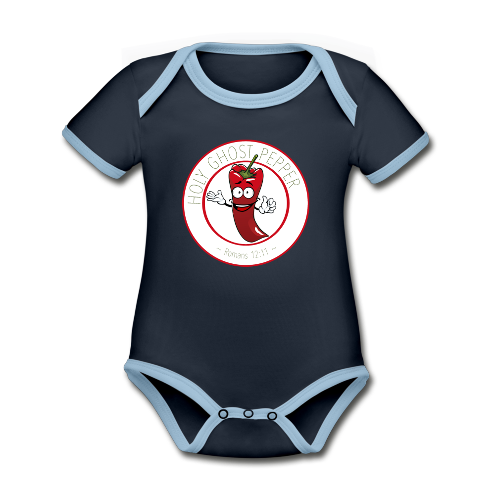 Holy Ghost Pepper - Organic Contrast Short Sleeve Baby Bodysuit - navy/sky