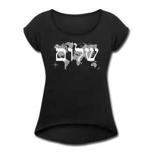 Peace on Earth - Women's Roll Cuff T-Shirt - black