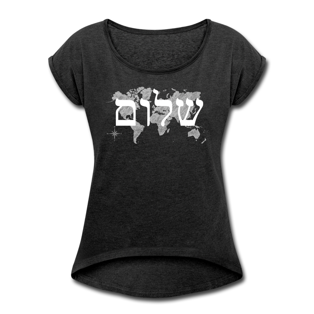 Peace on Earth - Women's Roll Cuff T-Shirt - heather black