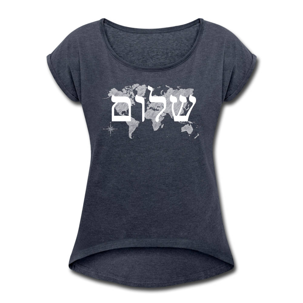 Peace on Earth - Women's Roll Cuff T-Shirt - navy heather