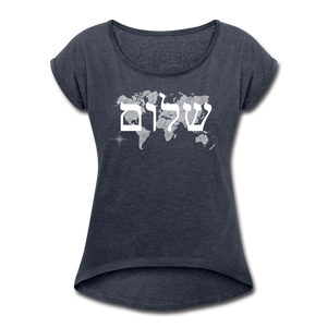 Peace on Earth - Women's Roll Cuff T-Shirt - navy heather