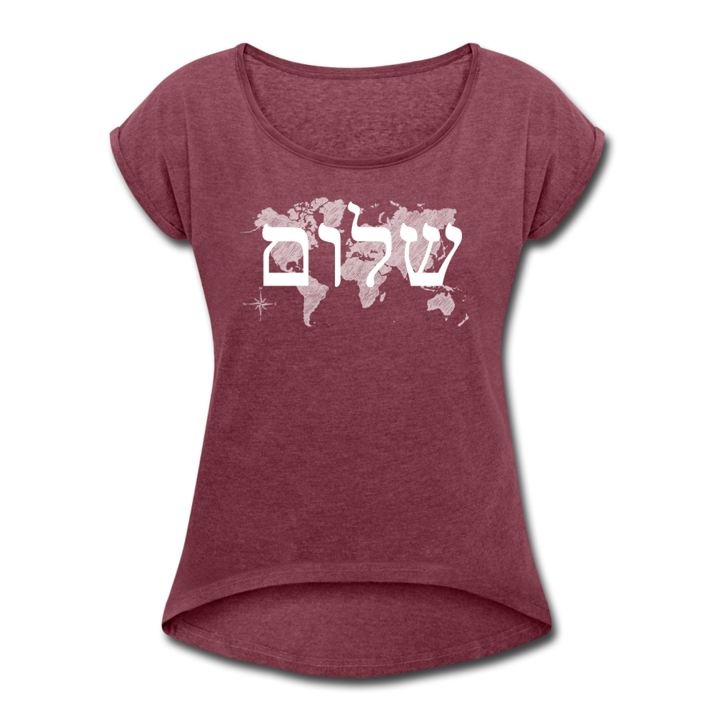 Peace on Earth - Women's Roll Cuff T-Shirt - heather burgundy
