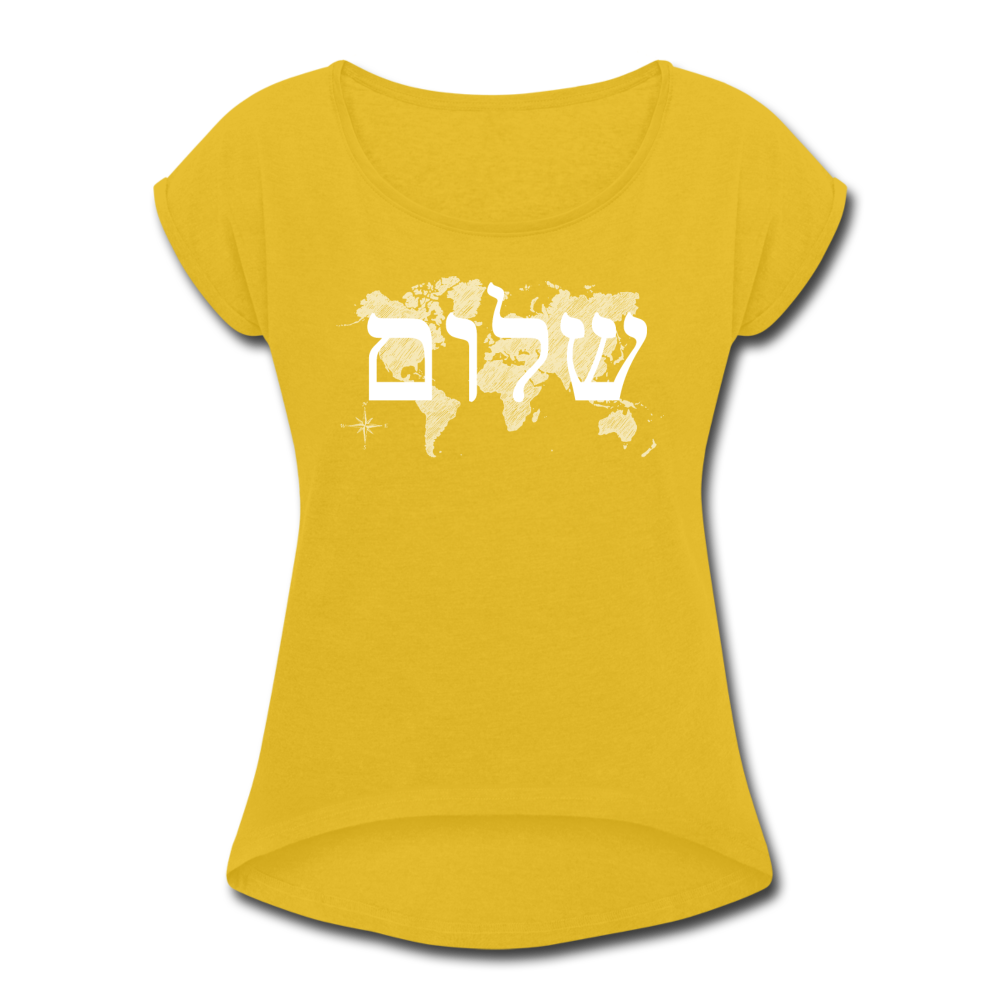 Peace on Earth - Women's Roll Cuff T-Shirt - mustard yellow